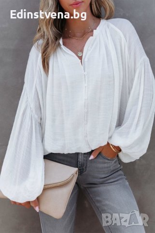 Дамска риза в бяло с дълъг ръкав, 100% вискоза, снимка 2 - Блузи с дълъг ръкав и пуловери - 43259232