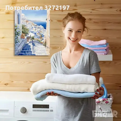 Картина на платно с дървена рамка-Средиземноморска крайморска сцена,30x40 см., снимка 3 - Картини - 48464601