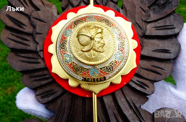 Пано Toledo двуглав орел,рицар,шпага,жезъл,позлата,клетъчен емайл. , снимка 3 - Антикварни и старинни предмети - 33147398