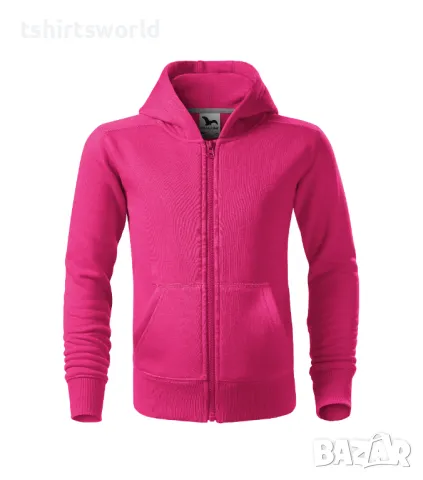 Нов детски суичър с ЦИП и качулка в цвят циклама