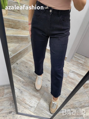 Дамски дънки мом фит с камъни, снимка 16 - Дънки - 52671012