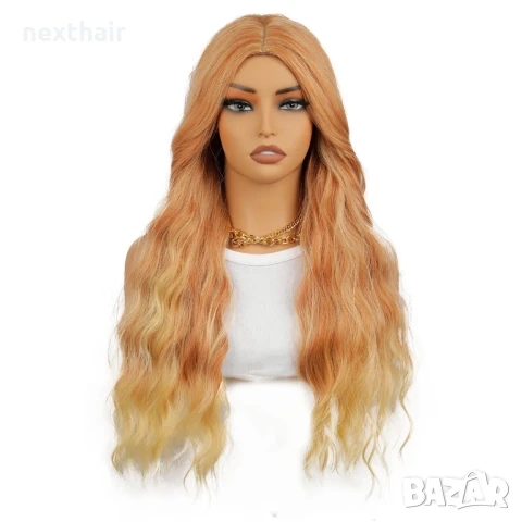 Оранжева къдрева перука с руси краища на път, снимка 7 - Аксесоари за коса - 50457402