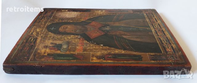 19 век! Старинна, Ръчно Рисувана Руска Икона на Св.Митрофан Воронежски (Чудотворец) с Четири Избрани, снимка 11 - Антикварни и старинни предмети - 39179664