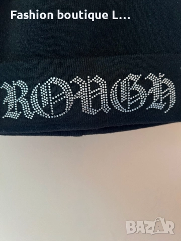 Черна шапка с диамантени сребристи камъчета и надпис ROUGH 🖤, снимка 2 - Шапки - 51580068