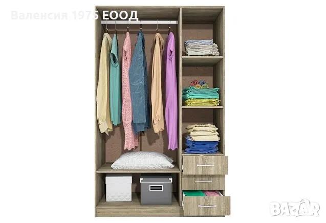 Трикрил гардероб с чекмеджета Сити 1028 сонома, орех или комбинация бяло/ арвен, снимка 4 - Гардероби - 46495213