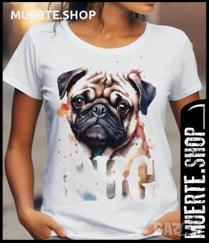 Дамска тениска с щампа PUG AQUARELLE