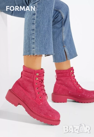 Кубинки в цикламени камъчета, снимка 2 - Дамски боти - 52844069