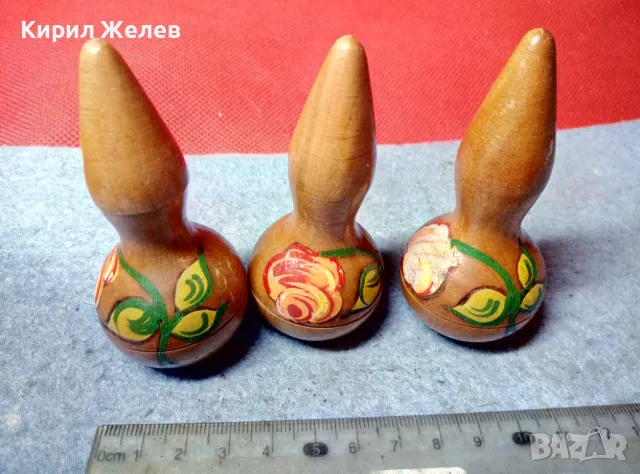 Три СТАРИ РУСКИ ДЪРВЕНИ ИГРАЧКИ КЕГЛИ РЪЧНО ФЛОРАЛНО ИЗРИСУВАНИ 47810
