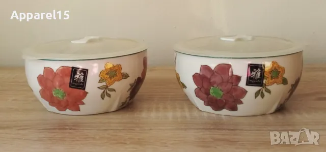 Две вносни азиатски порцеланови купички с капак, снимка 1