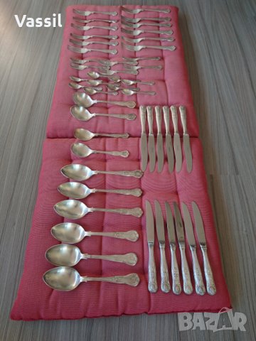 посребрени вилици ножове лъжици комплект за сервиране, снимка 3 - Прибори за хранене, готвене и сервиране - 34712897
