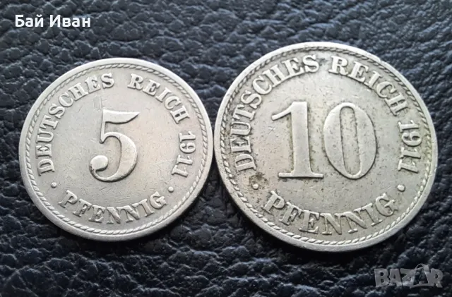 Стара монета/и 5 и 10 пфенига 1911 г. букви А - Германия-красиви !, снимка 10 - Нумизматика и бонистика - 49514758