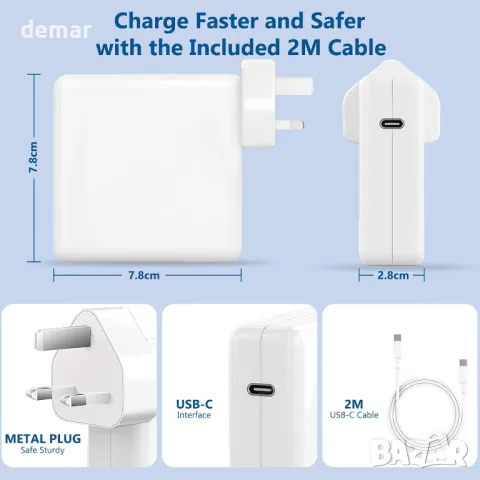 100W USB C супер бързо зарядно устройство, зареждане на Mac Book Pro, USB C-C 2M кабел, снимка 2 - Друга електроника - 48225247