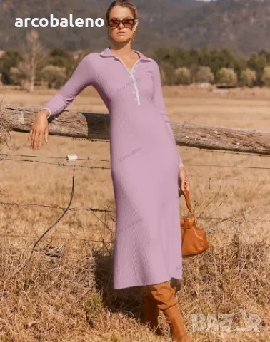 Модна дамска рокля с дълги ръкави с ревер, 4цвята , снимка 13 - Рокли - 48368840