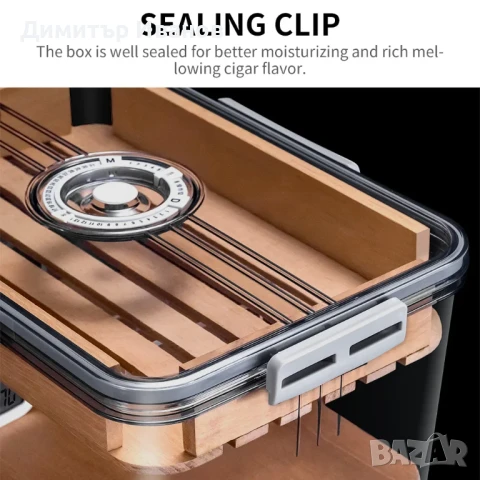 Прозрачен хумидор за пури от полипропилен в три размера със дигитален хидрометър, снимка 16 - Други - 50997392