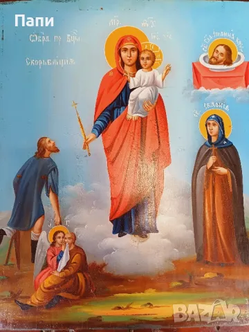 Руска икона "Богородица,радост на всички скърбящи"., снимка 4 - Антикварни и старинни предмети - 48245558
