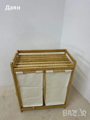Бамбуков кош за пране SONGMICS 2x50L с рафт и странични джобове , снимка 2 - Други стоки за дома - 53247459