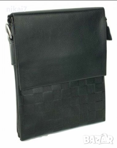 мъжка чанта кожена с презрамка за през гърди шах мат черна, снимка 2 - Чанти - 28036004