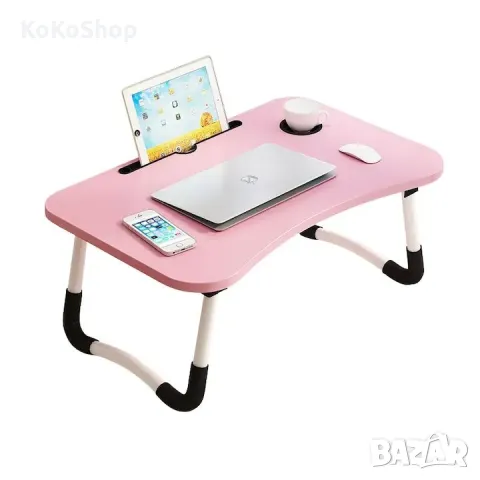 Розова сгъваема маса за лаптоп-60х40х28 см./сгъваема маса/помощна маса, снимка 3 - Маси - 49493313