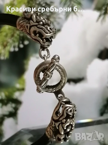 Дамска сребърна гривна дракон, снимка 3 - Гривни - 53027747