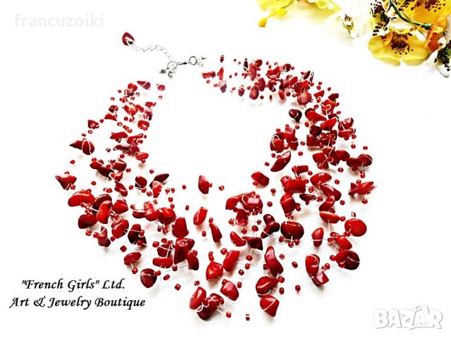 Колие от червен корал - многоредно, снимка 2 - Колиета, медальони, синджири - 15674386