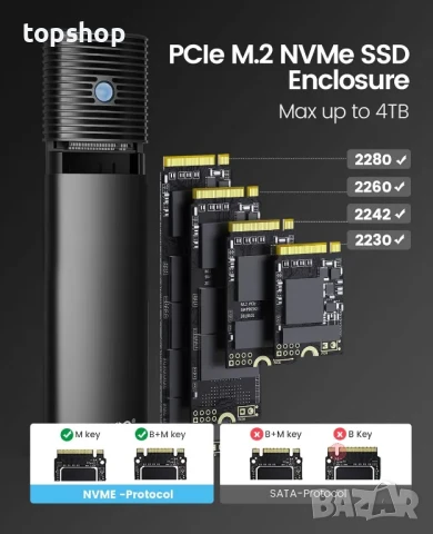Кутия за SSD Orico PWM2-G2 Type-C M.2 NVMe - PWM2-G2, снимка 8 - Кабели и адаптери - 50493153