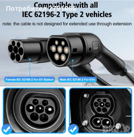 J&D Кабел за зареждане на електрически превозни средства тип 2,с чанта, 1 фаза 32A 7.2 kW 5 метра, снимка 5 - Аксесоари и консумативи - 50810529