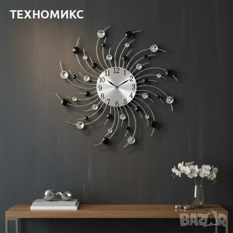 Стенен часовник с кристали , 50 см, Кварцов механизъм, Безшумен, снимка 16 - Декорация за дома - 53585342