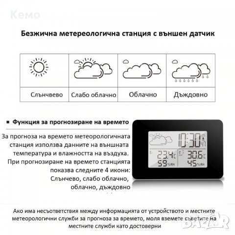 Цифров часовник термометър влагомер – Безжична Метеостанция с външен датчик, снимка 9 - Други стоки за дома - 28956432