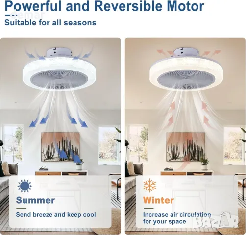 Вентилатор за таван Depuley RGB със светлини, дистанционно, интелигентен, реверсивен, 49 см, снимка 4 - Лед осветление - 47435222