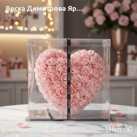 Декоративно сърце от изкуствени рози в подаръчна кутия, снимка 5 - Декорация за дома - 53057405
