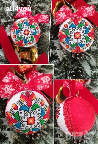 Коледни декорации с ръчна бродерия, снимка 3 - Декорация за дома - 34831746