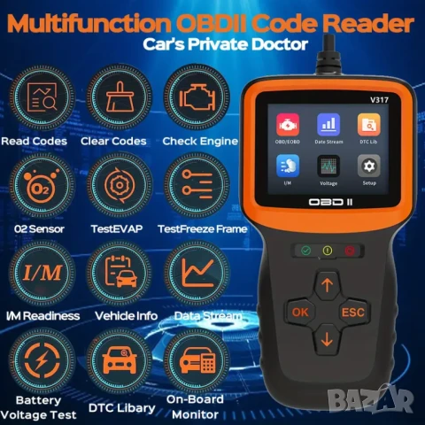 Full OBD2 EOBD автомобилен диагностичен кодочетец V317SE, снимка 6 - Аксесоари и консумативи - 51084679