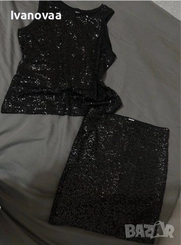 Дамски черен комплект с пайети