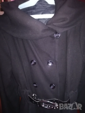 Черно палто яка тип шал, снимка 2 - Палта, манта - 52805698