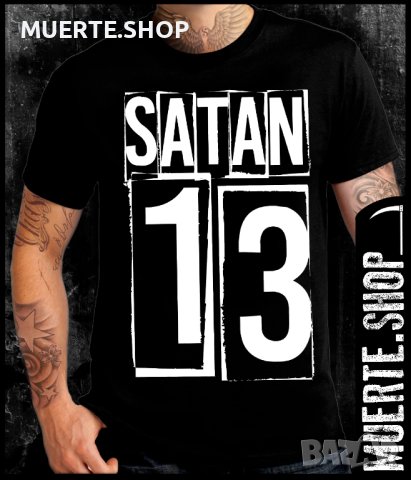 Черна тениска с щампа SATAN 13, снимка 1 - Тениски - 43151970