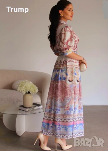 Нежна дълга рокля, елегантна линия, с колан, снимка 3 - Рокли - 50487249