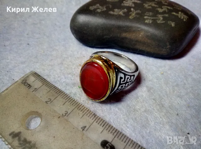 КЛАСИЧЕСКИ ОРНАМЕНТИРАН СКЪПОЦЕНЕН ПРЪСТЕН с ШЛИФОВАН ЕСТЕСТВЕН КАРНЕОЛ от БЛАГОРОДНА СТОМАНА 3530, снимка 7 - Пръстени - 48733929