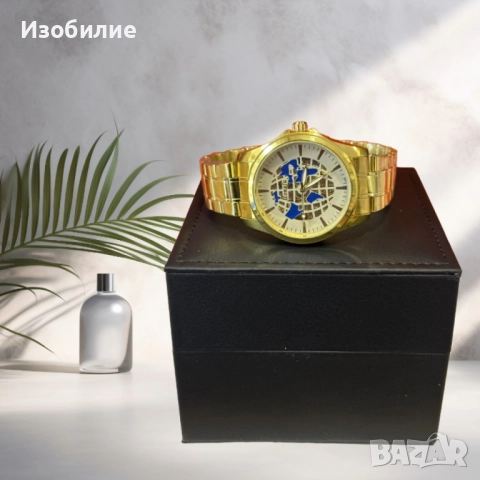 Луксозни златисти мъжки часовници с римски цифри, снимка 2 - Мъжки - 52335404