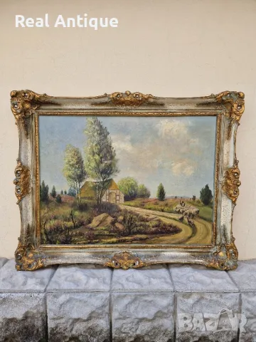 Уникална антикварна авторска майсторска картина масло върху платно , снимка 1