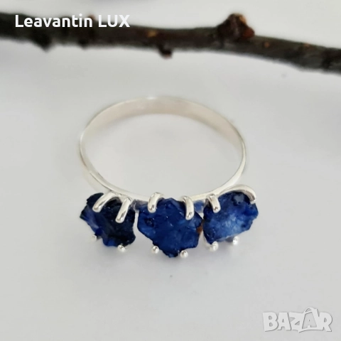 Сребърен пръстен с необработени Сапфири , снимка 7 - Пръстени - 51481159