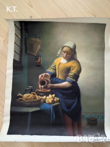 Картина, масло върху платно, ръчна репродукция на Вермер, снимка 3 - Картини - 53534795