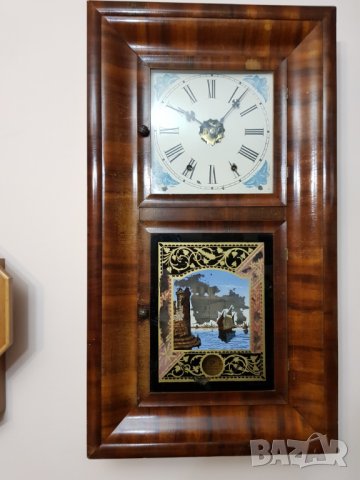 Стар американски стенен часовник, снимка 2 - Антикварни и старинни предмети - 27492639