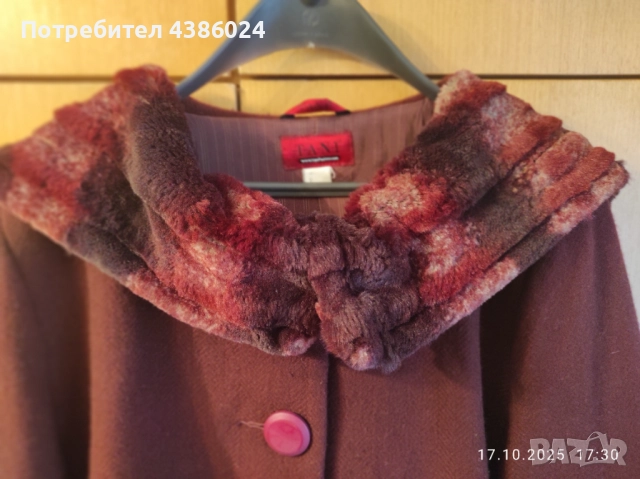 ДАМСКО БЪЛГАРСКО ВЪЛНЕНО ПАЛТО ЦВЯТ ВИШНЕВО ХЛ СУПЕР ЕВТИНО!, снимка 2 - Палта, манта - 52090304