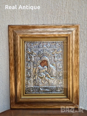 Голяма антикварна сребърна икона със сертификат и маркировка , снимка 2 - Антикварни и старинни предмети - 51179601
