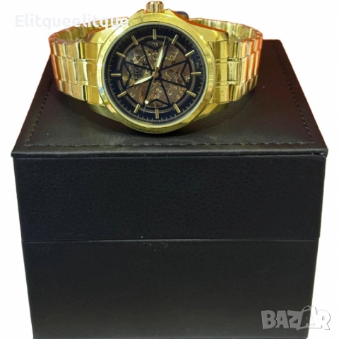 Луксозен автоматичен мъжки часовник LEIYI със златист корпус и син скелетон циферблат, снимка 4 - Мъжки - 52278891