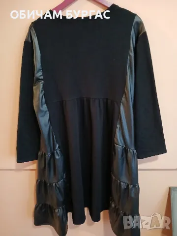 НОВА С ЕТИКЕТ 4-5xl ЕФЕКТНА ЕЛАСТИЧНА РОКЛЯ ОТ ПЛЪТНО ТРИКО И МЕКА КОЖА, снимка 3 - Рокли - 48803757