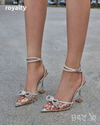 Сандали на ток - прозрачен силикон със сребрист акцент