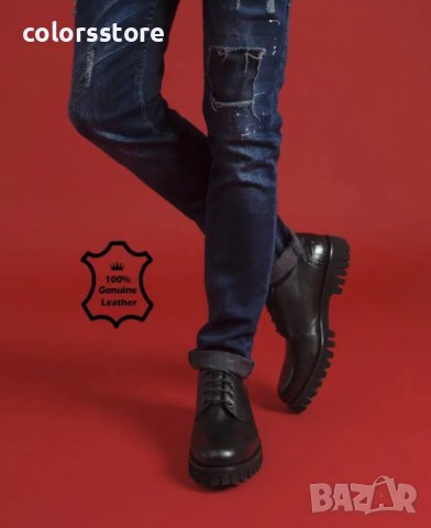 Мъжки боти - черна ЕСТЕСТВЕНА кожа - 5452
