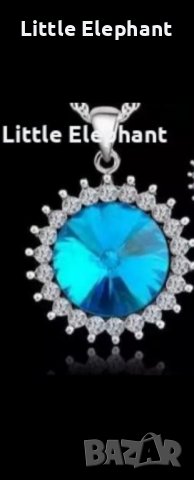 Sale Сребърно колие с ланче с кристали"Blue Sun"/ново