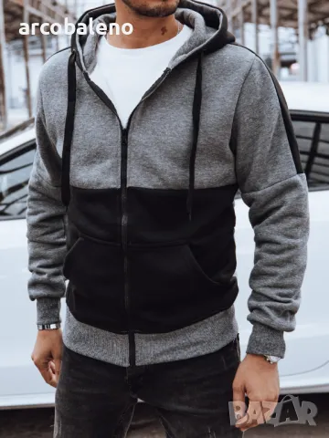 Мъжки суичър с цип и качулка, 2цвята , снимка 2 - Суичъри - 47538998